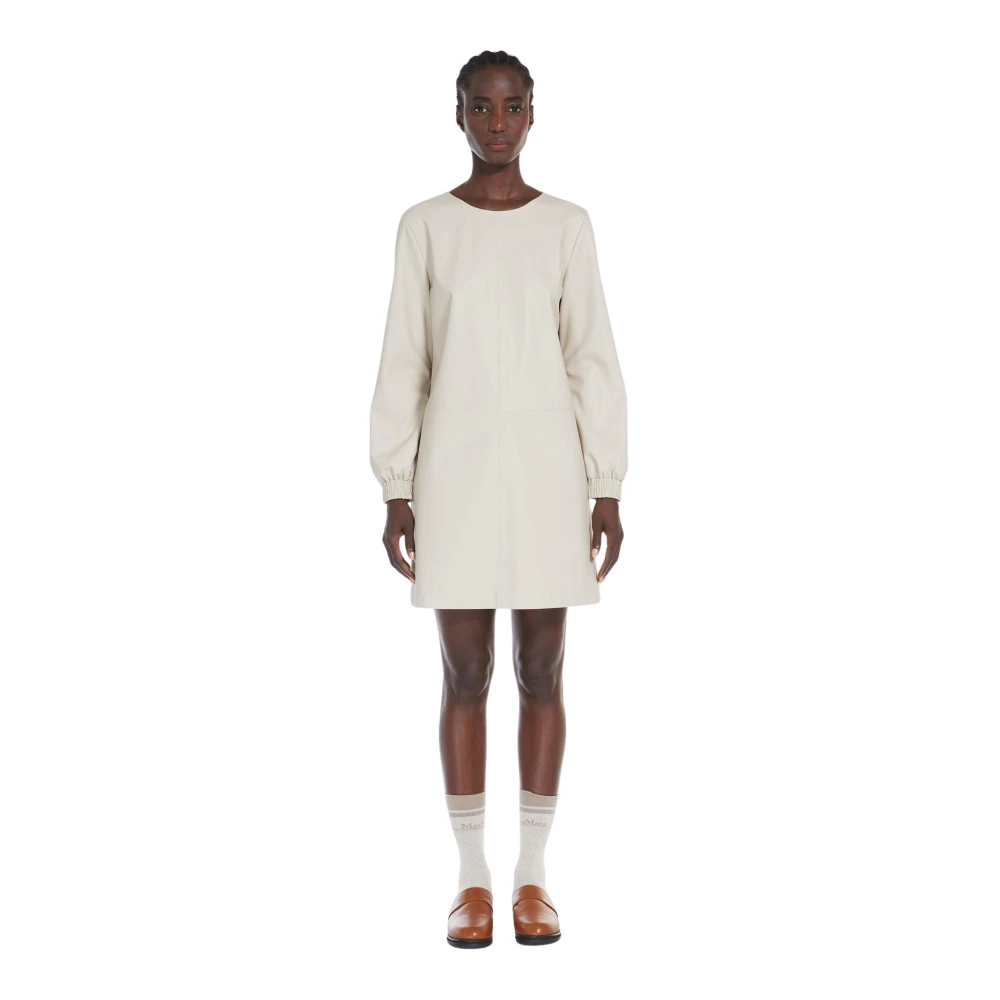 Max Mara Korte Jersey Jurk met Ronde Hals en Lange Mouwen White Dames