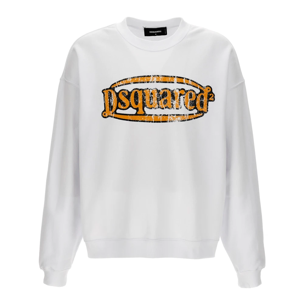 Dsquared2 Men's White Sweatshirts, 2XL, Fleece Cotton Sweatshirt