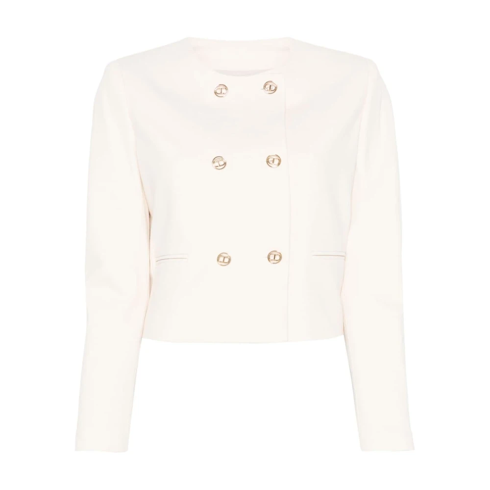 Twinset Grijze double-breasted jas met logo knopen Gray Dames