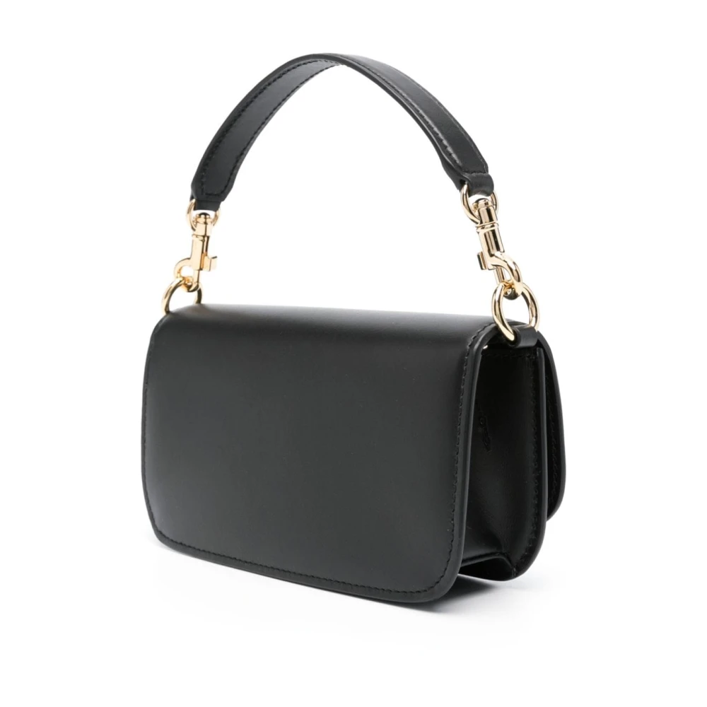 Dolce & Gabbana Zwarte Leren Tas met Korrelige Textuur en Logo Black Dames