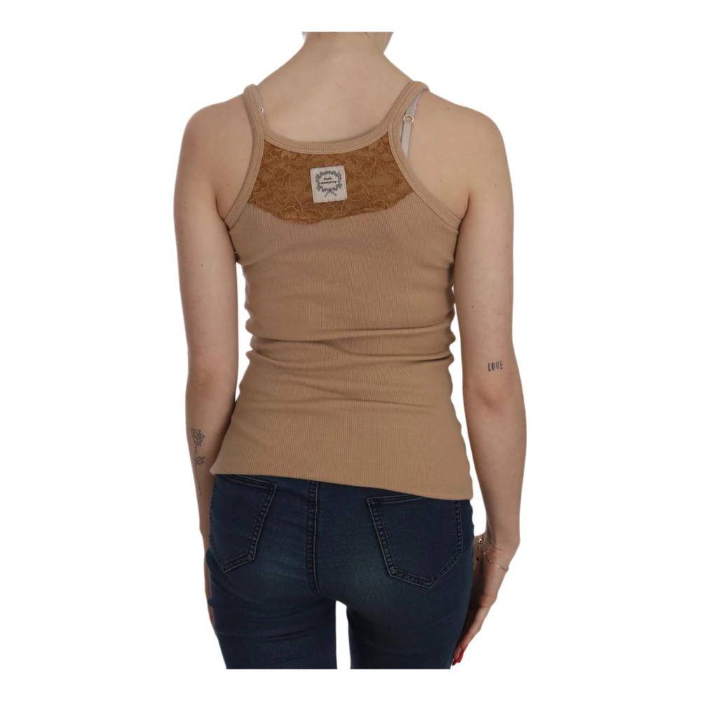 Pink Memories Beige Tanktop met Spaghettibandjes Beige Dames
