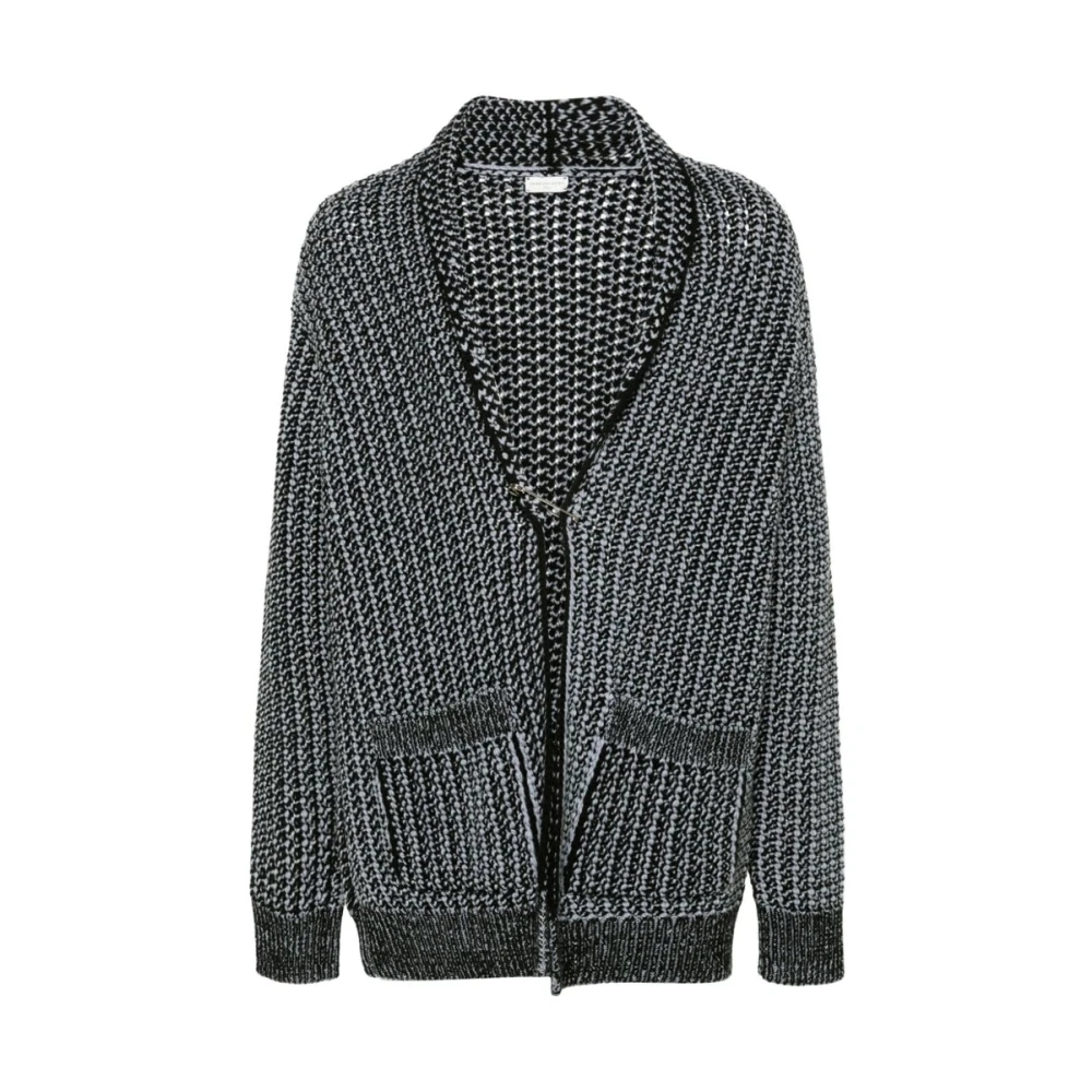 Dries Van Noten Chunky Gebreide V-Hals Trui Black Heren