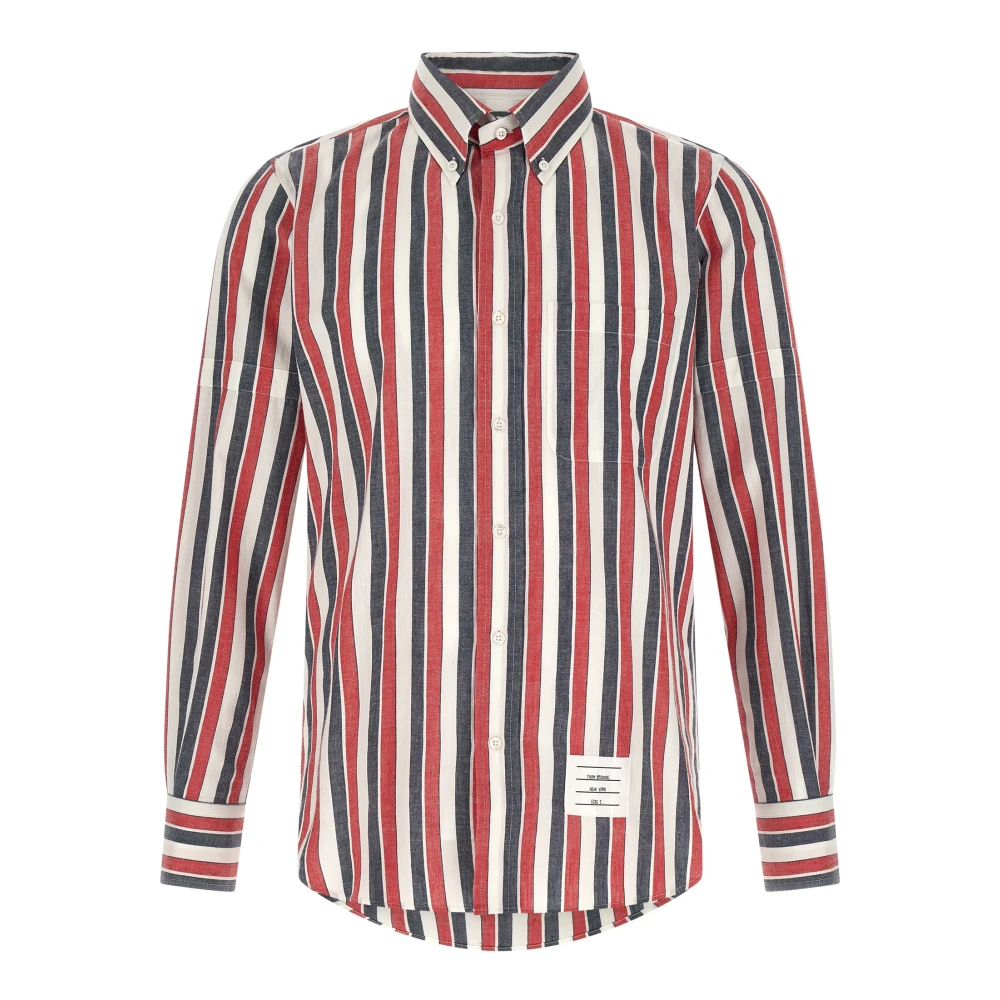 Thom Browne Men's Multicolor Casual Shirts, M, Striped Madras Cotton Shirt
