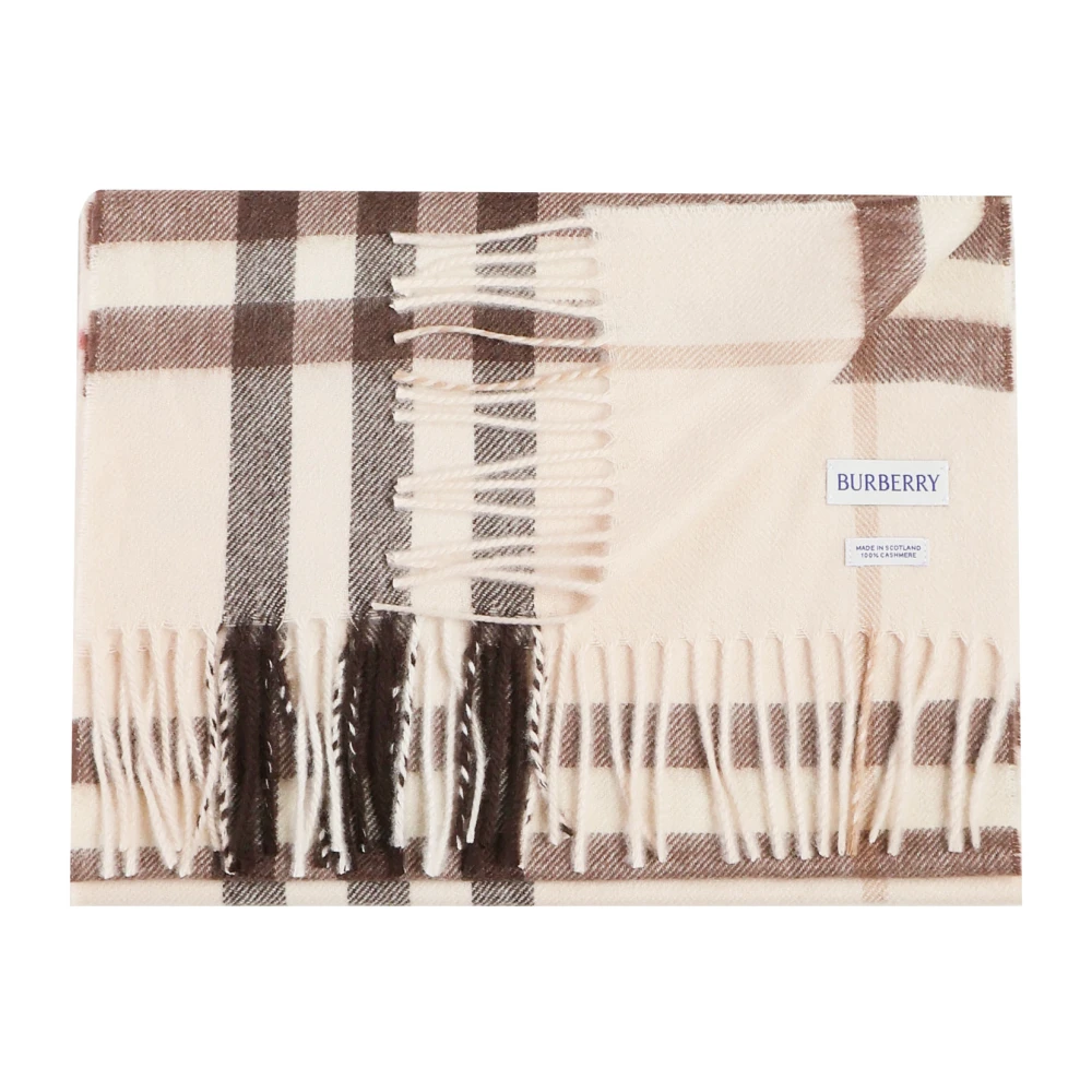 Burberry Geruite Cashmere Sjaal met Franje Beige Dames