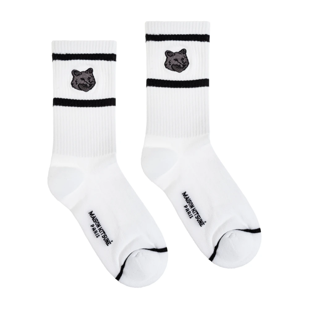 Maison Kitsuné Katoenen sokken met logo White Dames