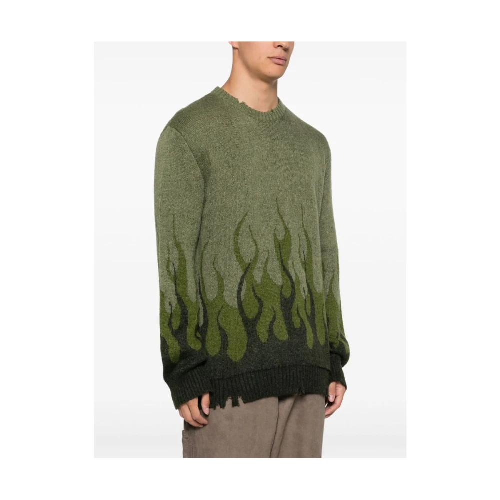 Vision OF Super Khaki Vlam Jacquard Crew Neck Sweater Green Heren