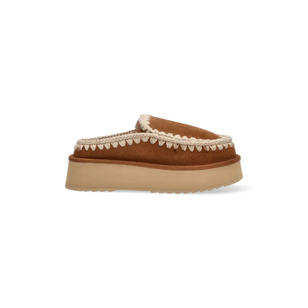 Mou, Skor, Dam, 40 EU, Läder, Brun Läder Platta Skor Clog Eskimo