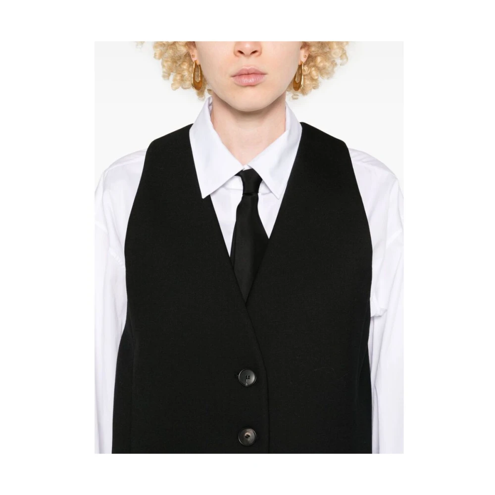 Tela Zwarte V-hals Mouwloos Vest Black Dames