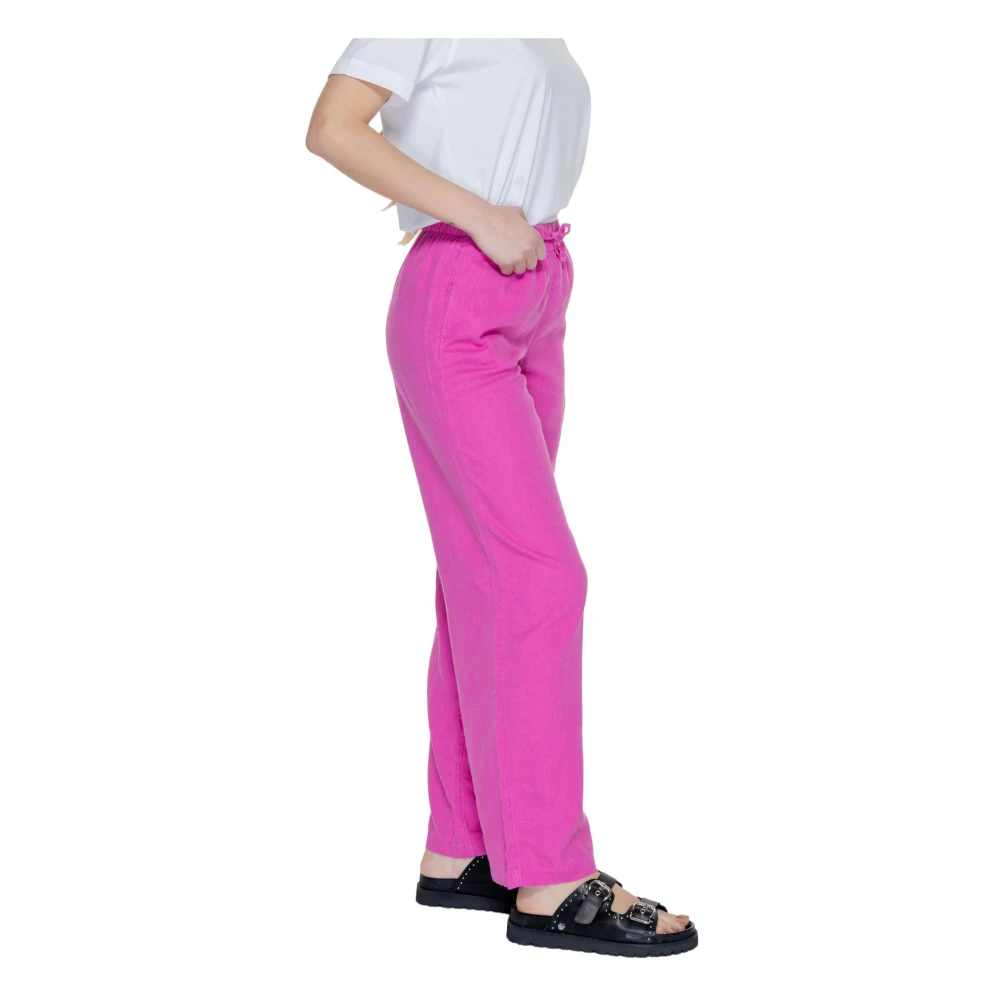 Only Linnen Pull-Up Wijde Broek Pink Dames