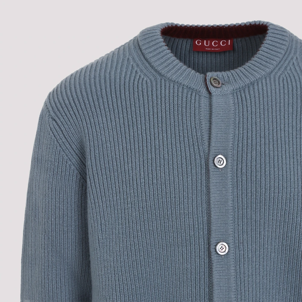 Gucci Wollen Cardigan met Intarsia Blue Heren
