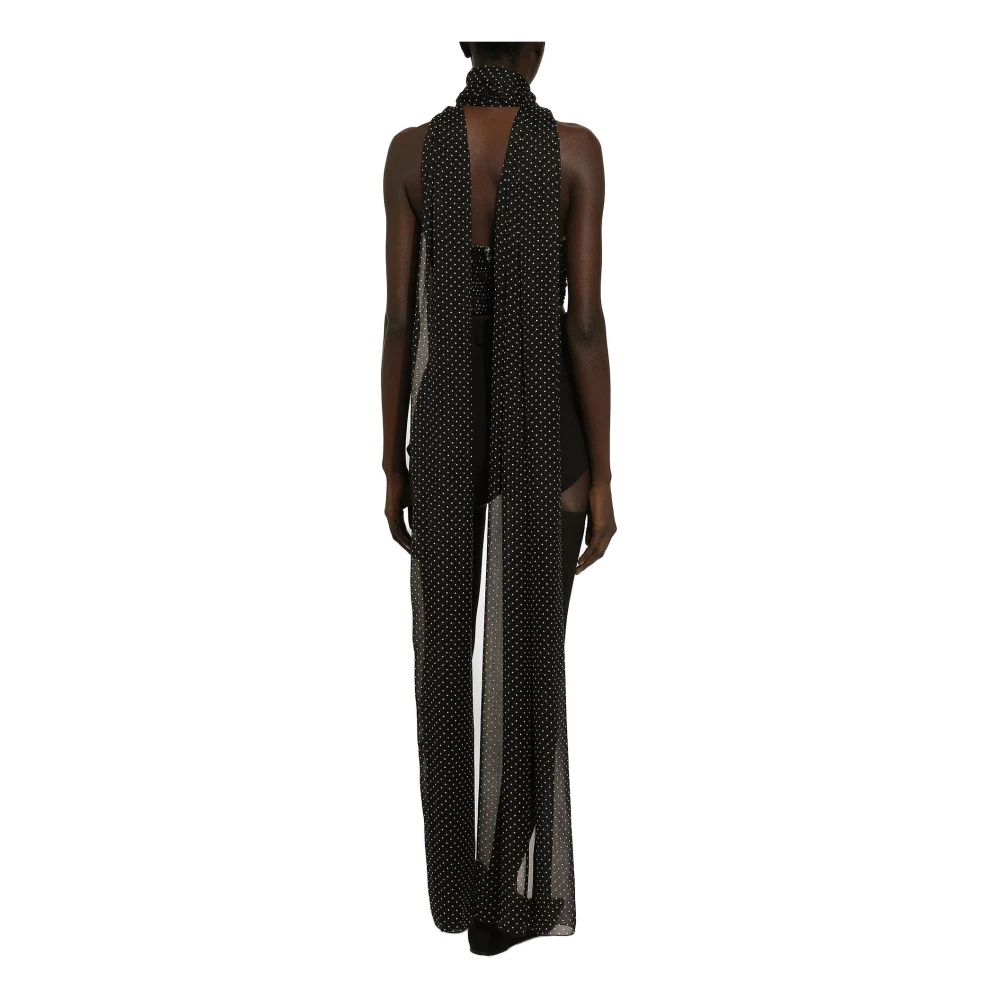 Dolce & Gabbana Chiffon Polka Dot Top met Sjaal Detail Black Dames