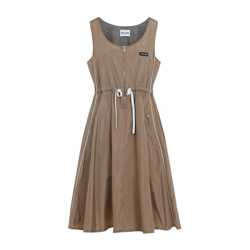 Miu Miu Technical Silk Dress - Female - Short Dresses - Beige - M - Dresses