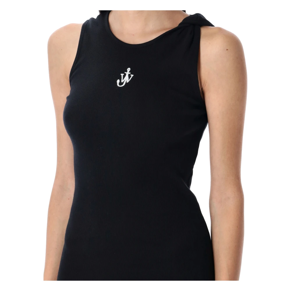 JW Anderson Zwarte Katoenen Anchor Logo Jurk Black Dames