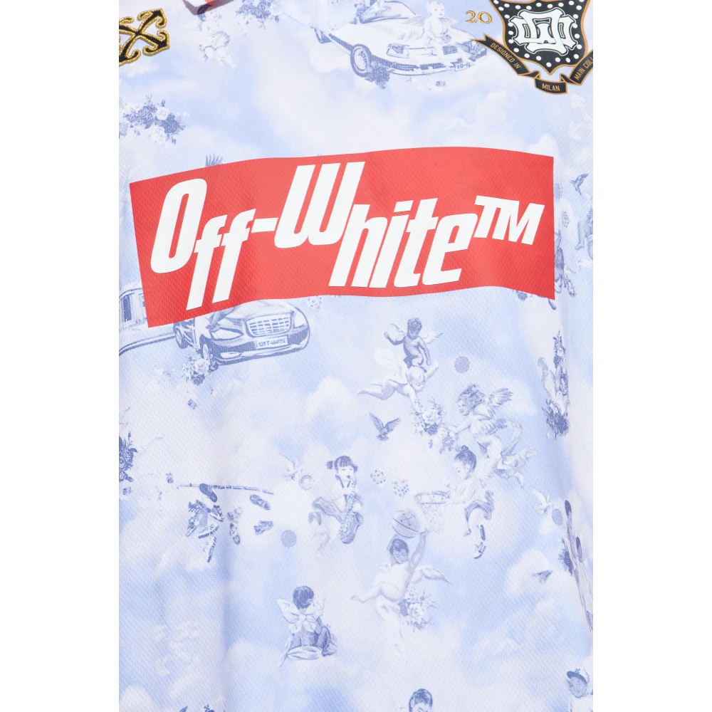 Off White Polo met logo Blue Heren