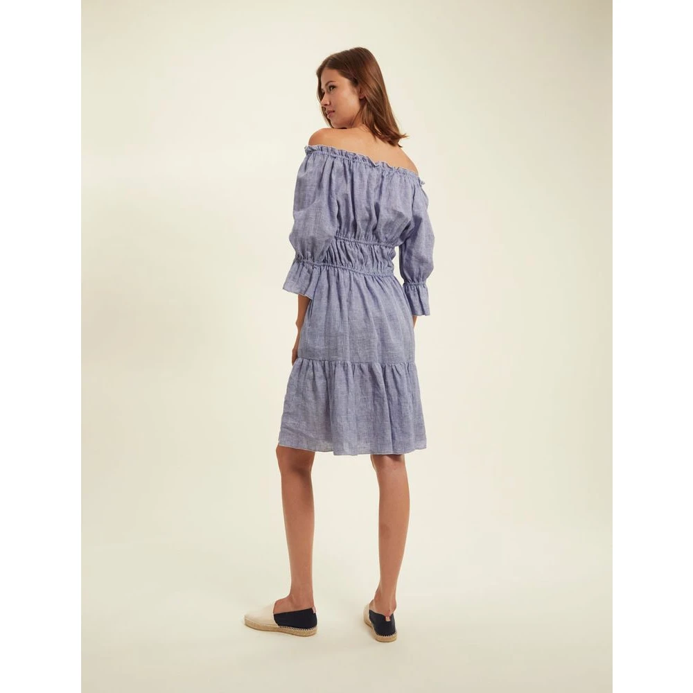 Ines De La Fressange Paris Blauwe Linnen Gerimpelde Jurk Blue Dames