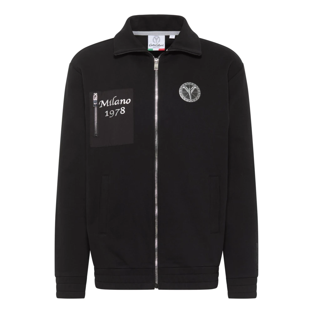 Carlo Colucci Men's Black Stylish Zip-Through Sweatshirt For