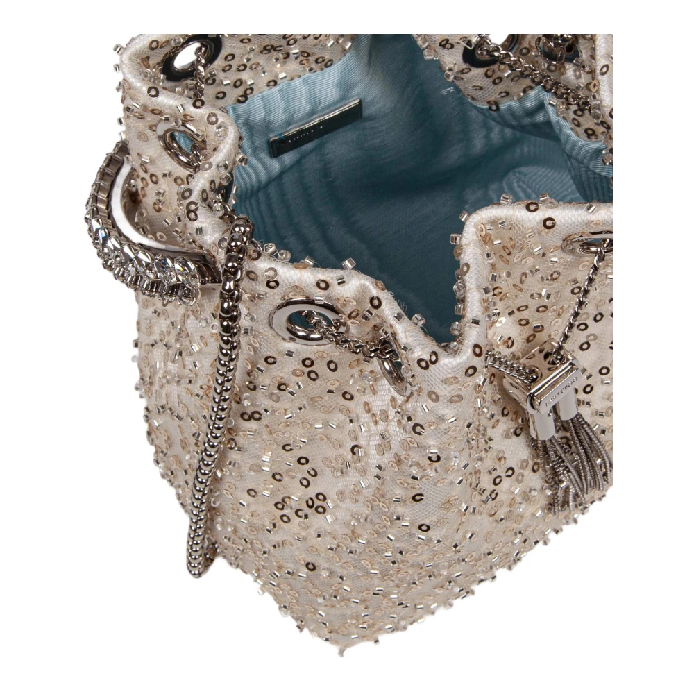 Jimmy Choo Satijnen Tas met Micro Mesh en Stenen Beige Dames