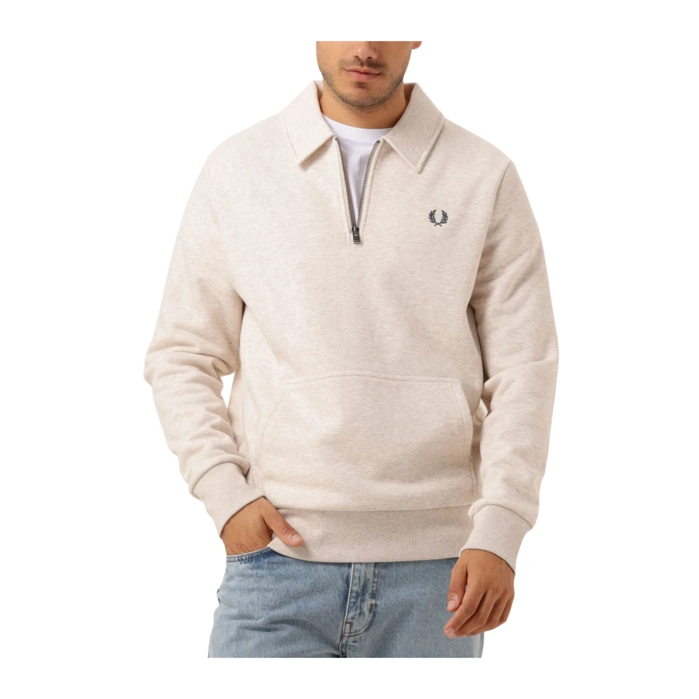 FRED PERRY Heren Truien & Vesten Halfzip Fleece Back Sweatshirt Gebroken Wit