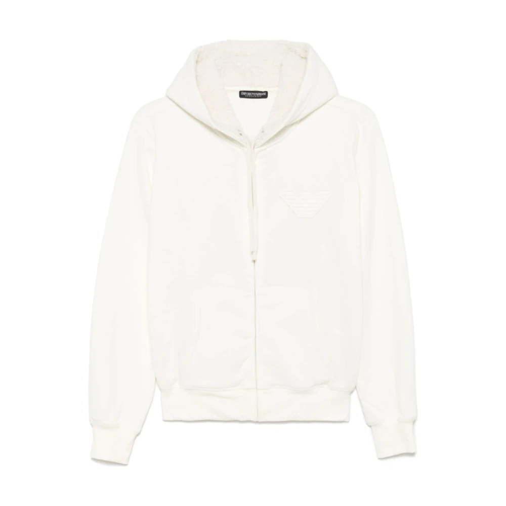 Emporio Armani Witte Sweater met Rits en Capuchon White Dames