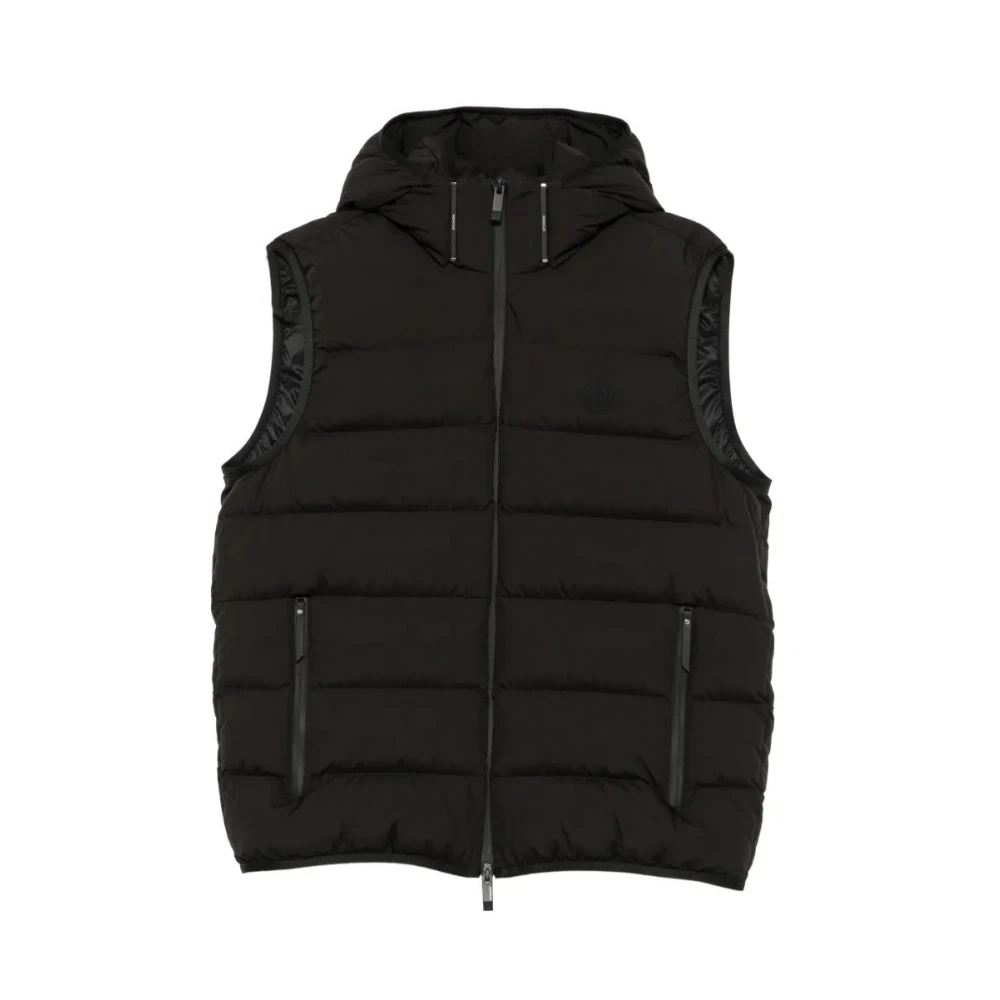 Moncler , Waistcoats, Male, Black, Xl, Arinella Hooded Down Vest