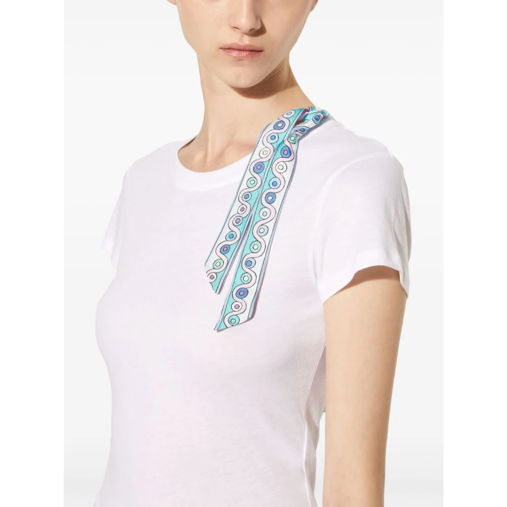 EMILIO PUCCI Witte Jersey T-shirt met Lintdetail White Dames
