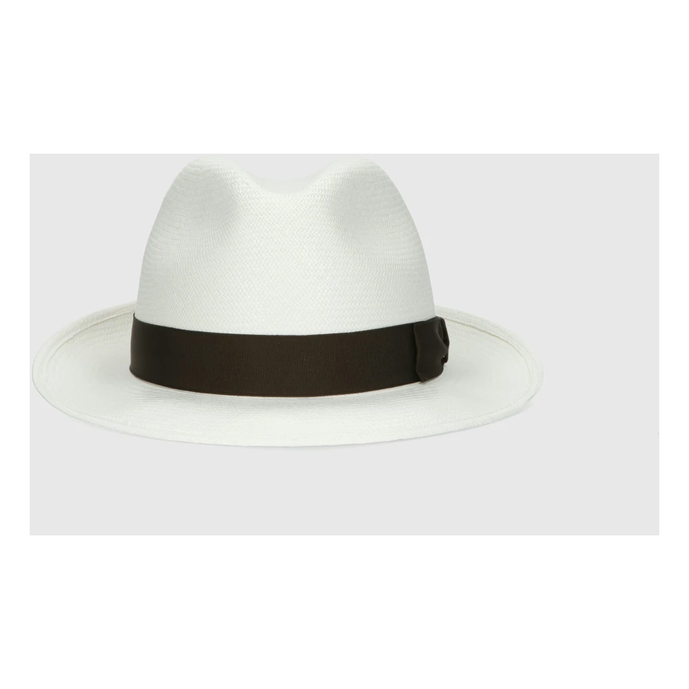 Borsalino Handgeweven Panama Hoed met Medium Rand White Heren