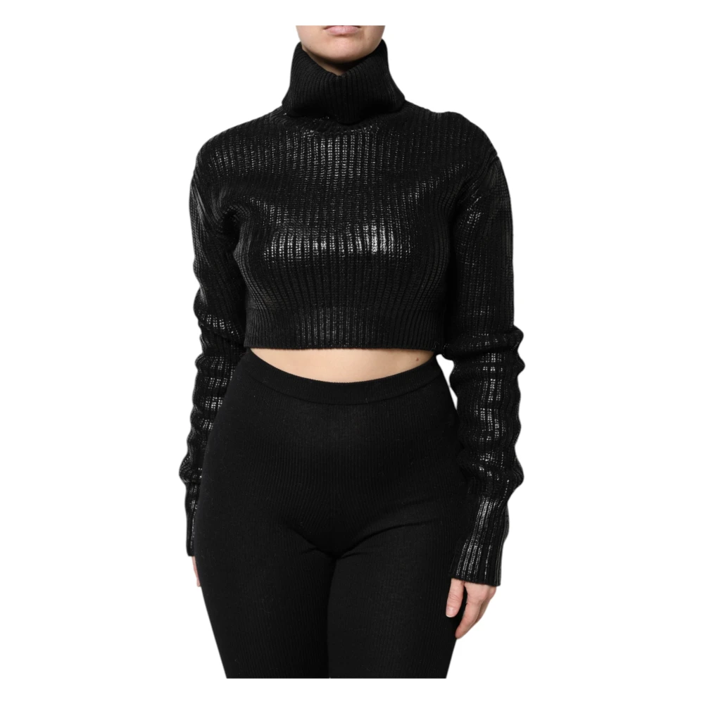 Dolce & Gabbana Women's Black Cropped Top - Turtlenecks - S - Knitwear