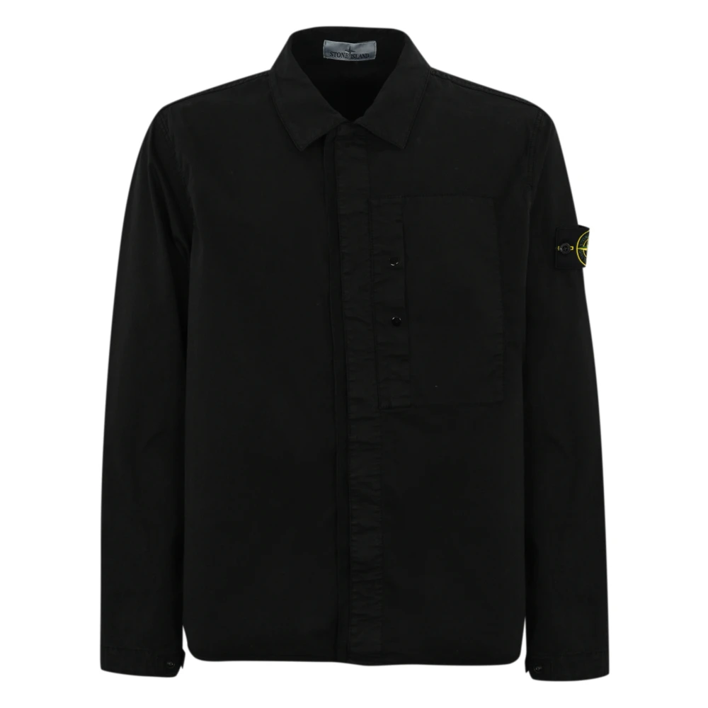 Stone Island Zwarte Katoenen Overshirt Jas Black Heren