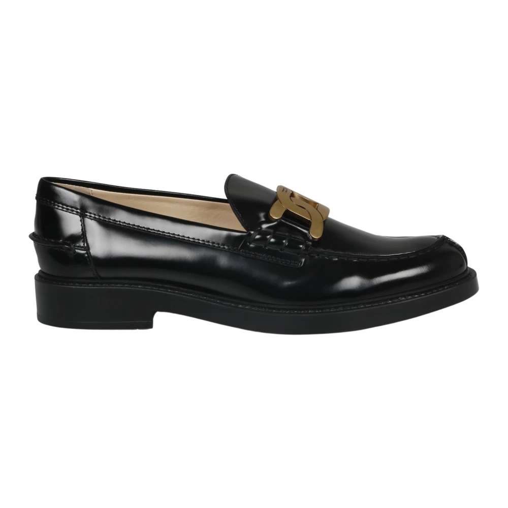 TOD'S Loafers van geborsteld leer met metalen ketting Black Dames