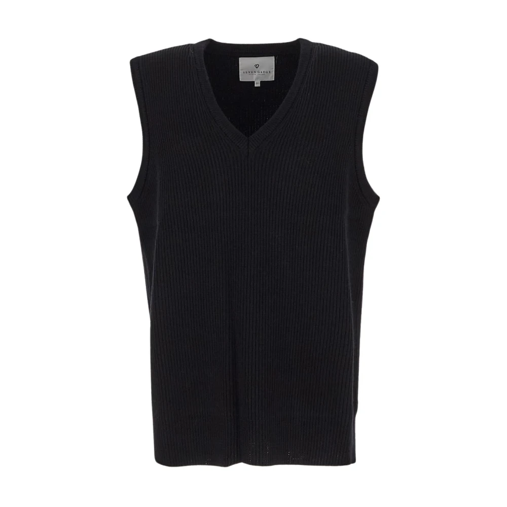 Seven Gauge Wollen Turtleneck Sweater Vest Black Heren