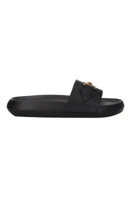 Svarta Läder Tofflor Sandaler