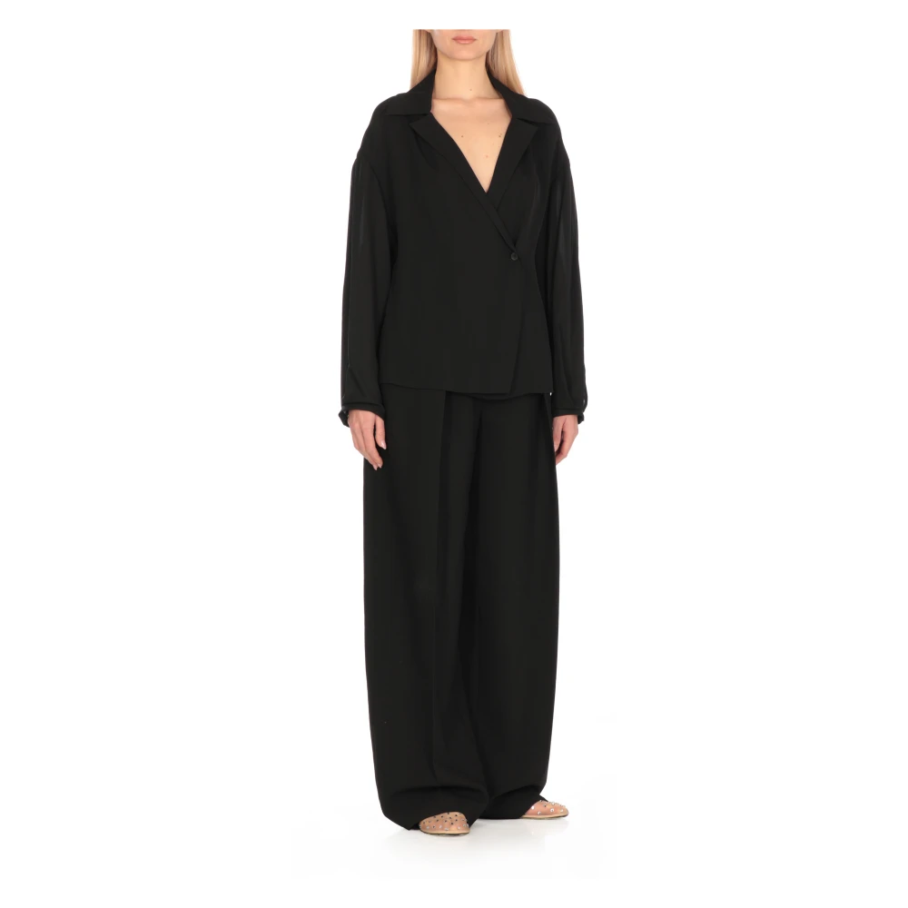 Khaite Zijden zwarte blouse met reverskraag Black Dames