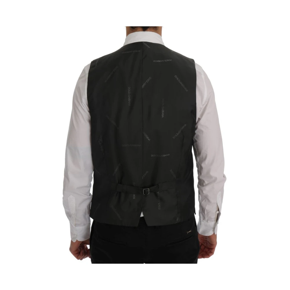 Dolce & Gabbana Elegante Grijze Gestreepte Single-Breasted Vest Gray Heren