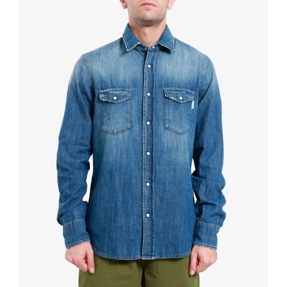 Mauro Grifoni Denim Kraag Shirt Lange Mouwen Zakken Blue Heren