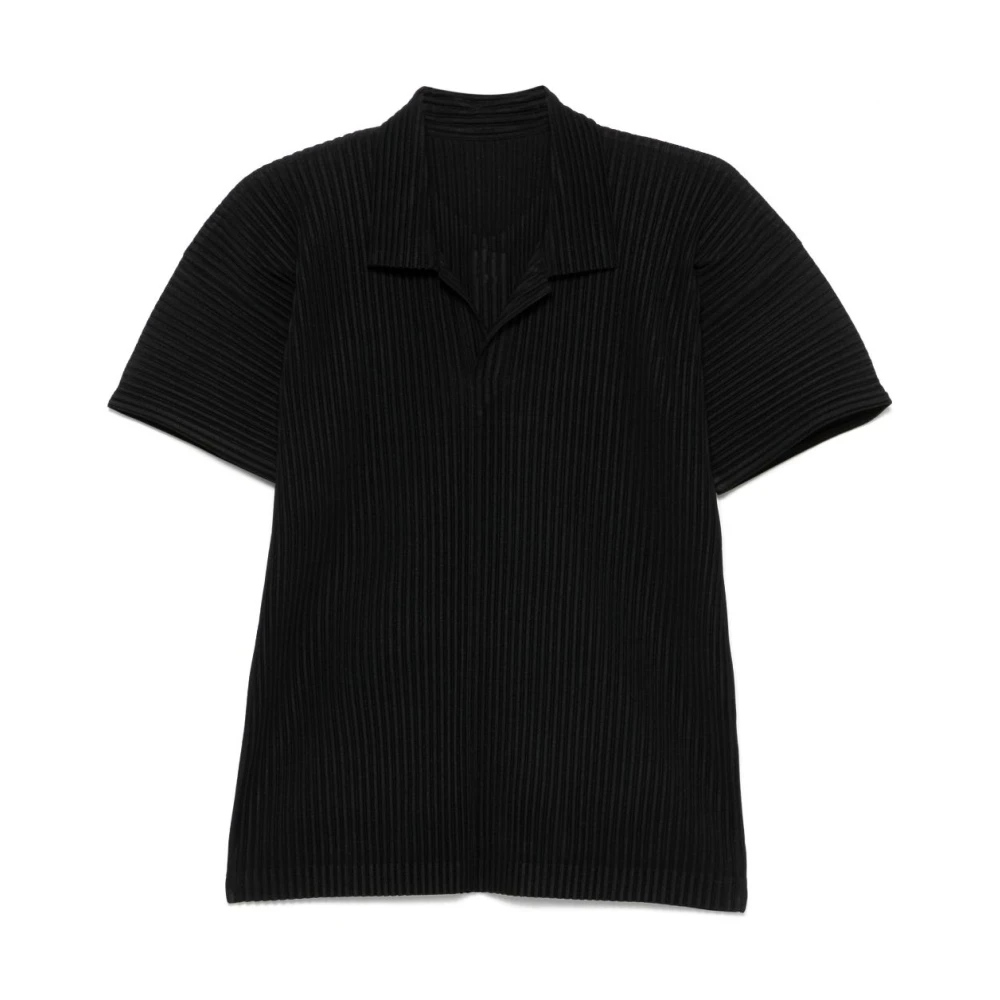 Issey Miyake Zwarte Plissé Poloshirt Black Heren