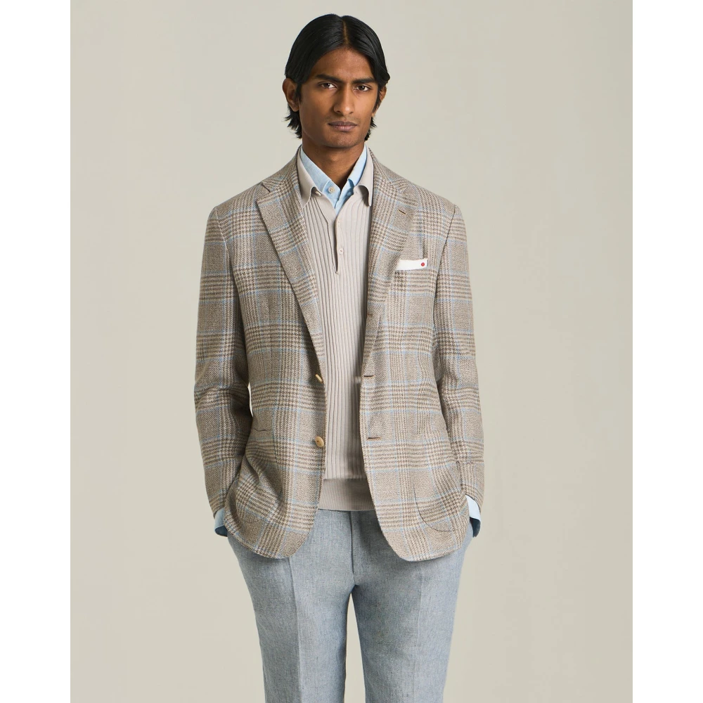 Kiton Handgemaakte Glen Plaid Wollen Blazer Multicolor Heren