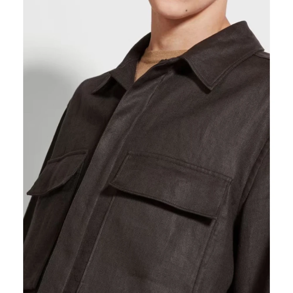 Ermenegildo Zegna Linnen overshirt Oasi Brown Heren
