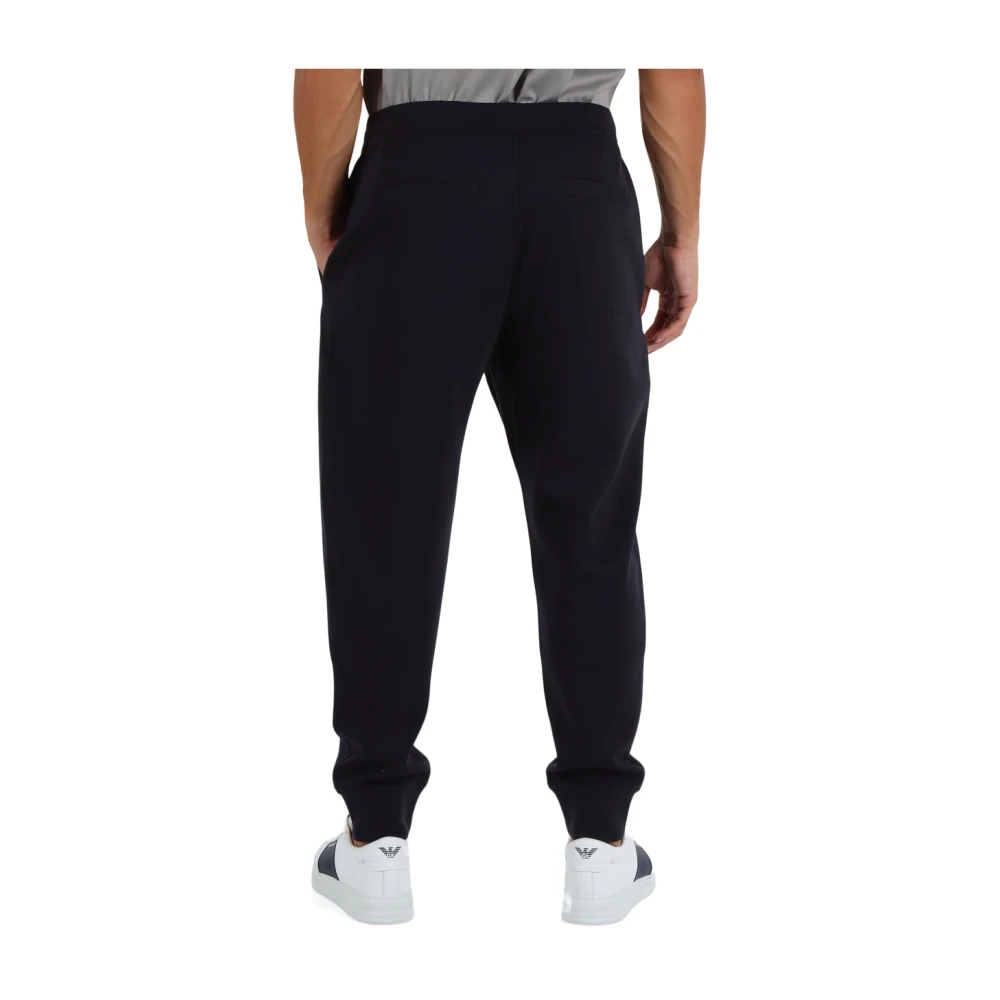 Emporio Armani Sportieve katoenblend broek met logoborduursel Blue Heren