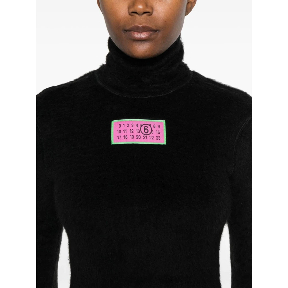 MM6 Maison Margiela Zwarte Geribbelde Trui Hoge Hals Vrouwen Black Dames