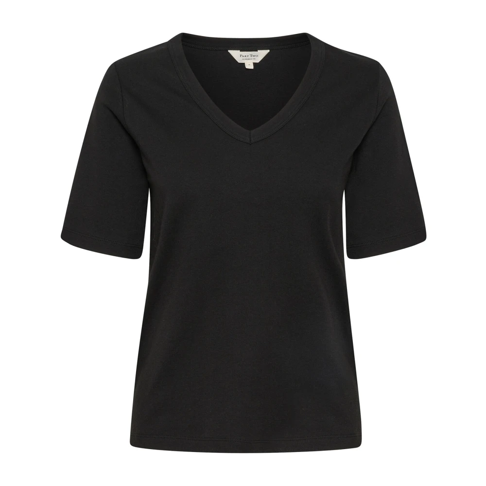 Part Two Zwarte Biologisch Katoen V-Hals T-Shirt Black Dames