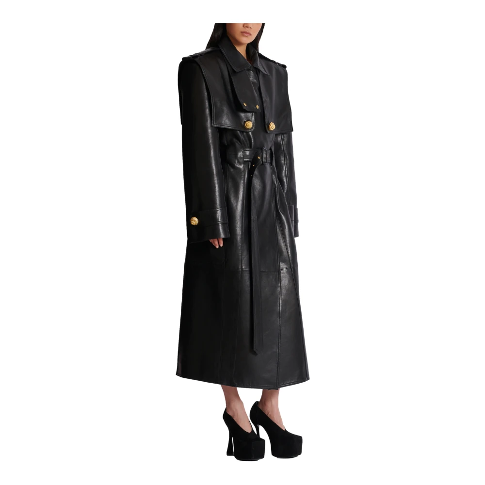 Balmain Getailleerde trenchcoat van lamsvacht Black Dames