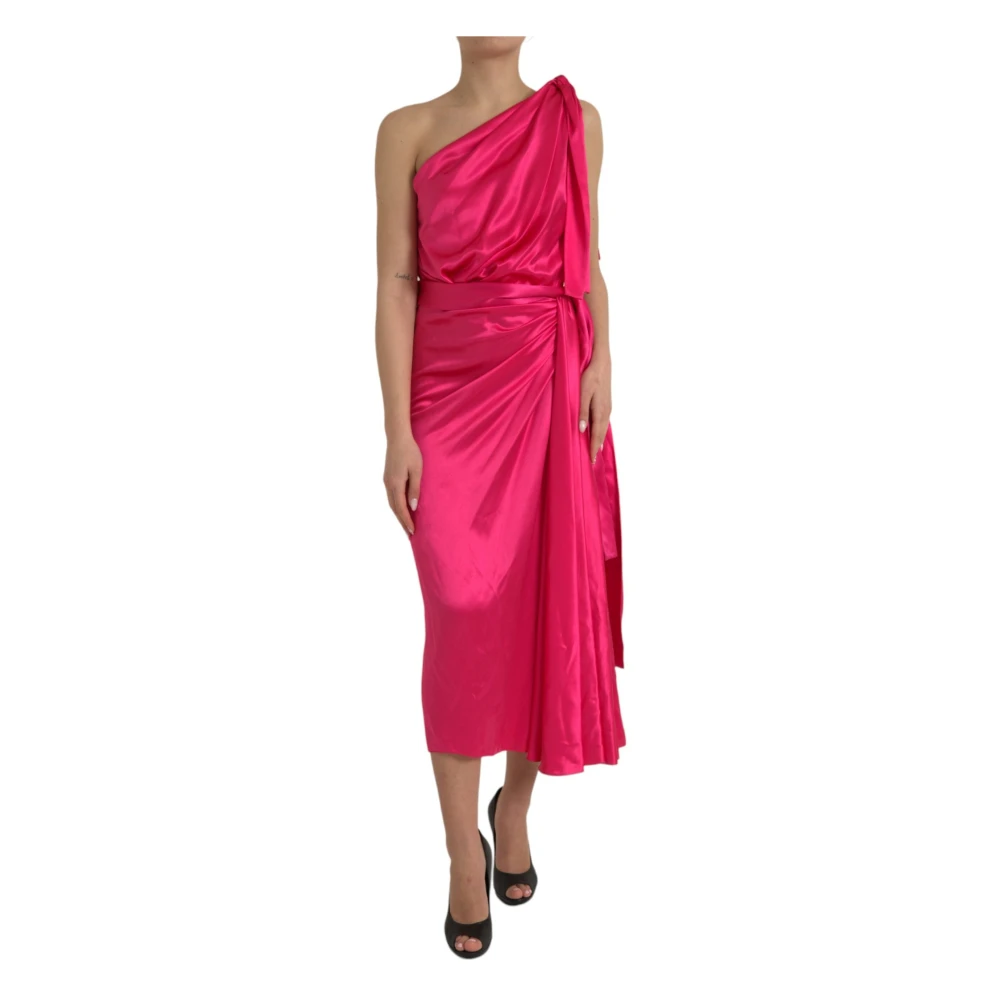Dolce & Gabbana Women's Fuchsia Silk One-Shoulder Wrap Dress