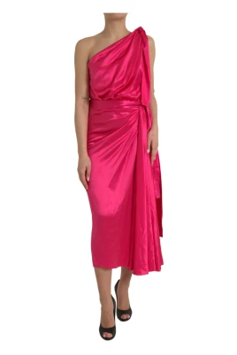 Fuchsia Silke One-Shoulder Wrap Klänning