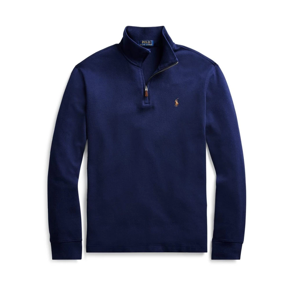 Polo Ralph Lauren Herr Blå Stickade Tröjor L, Bomull, Half-Zip Sweatshirt