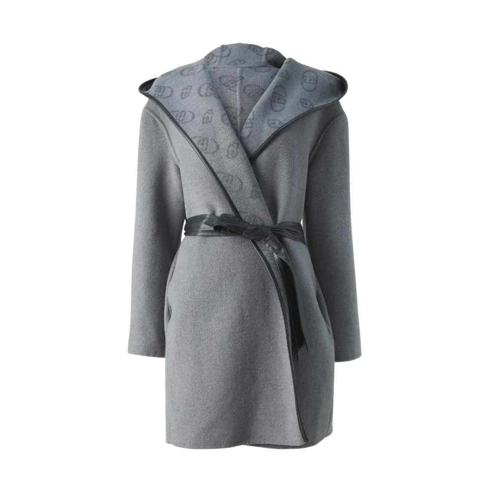 Liu Jo Women's Gray Belted Coats, L, Basic Wool Blend Coat