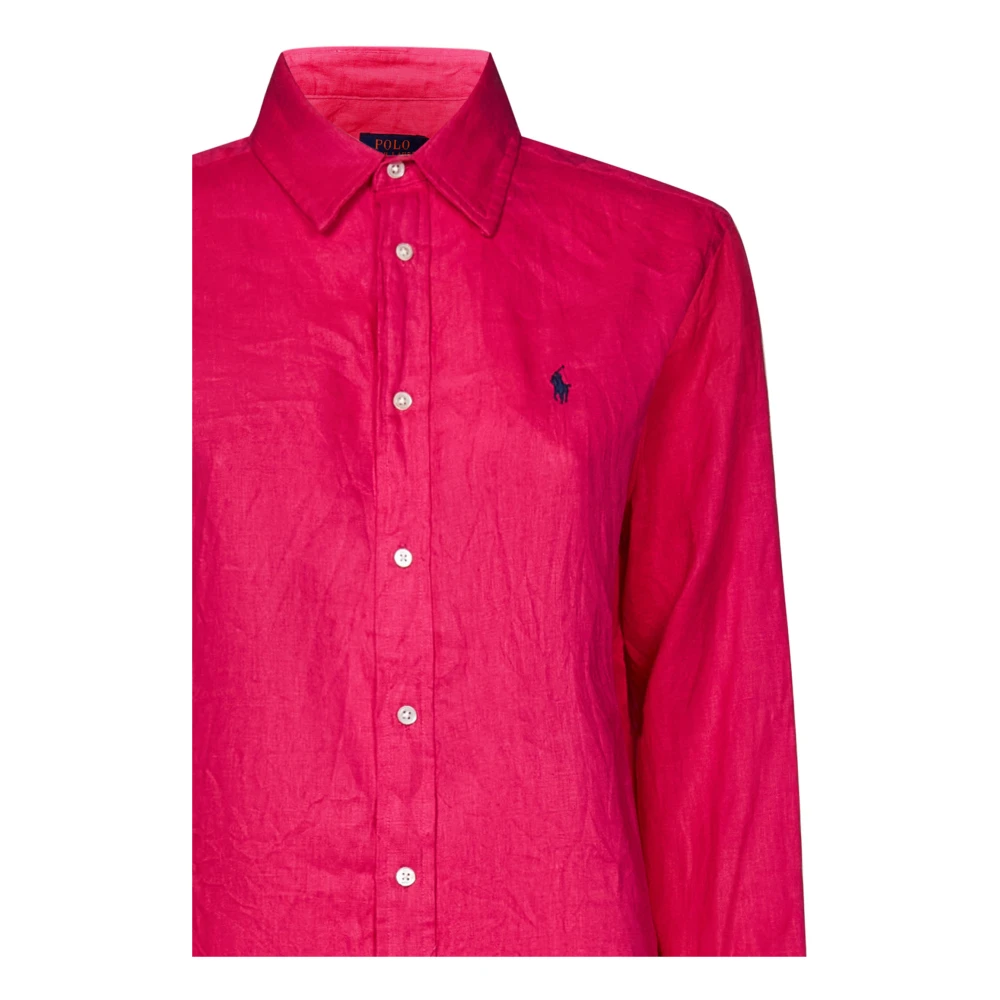 Polo Ralph Lauren Fuchsia Linnen Overhemd met Pony Borduursel Pink Dames