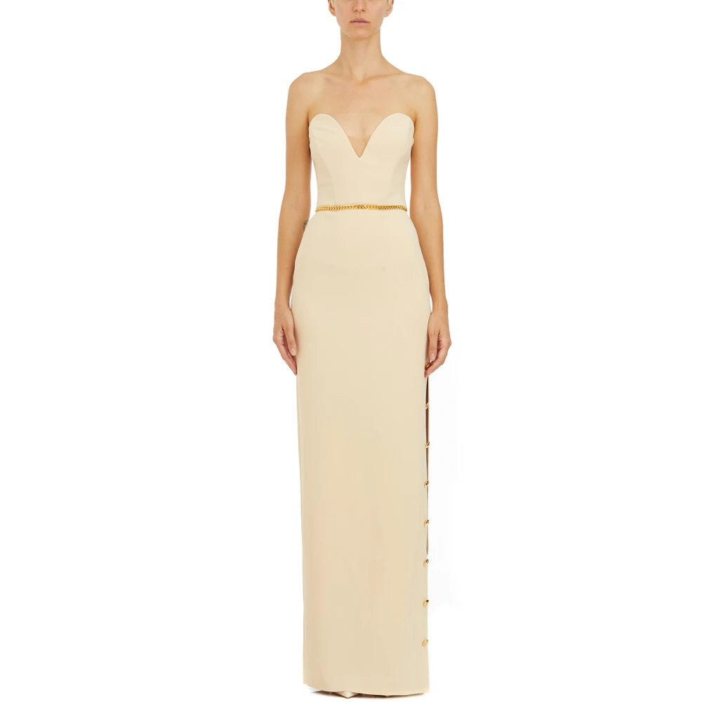 Elisabetta Franchi Röda Mattan Crepe Klänning Beige, Dam