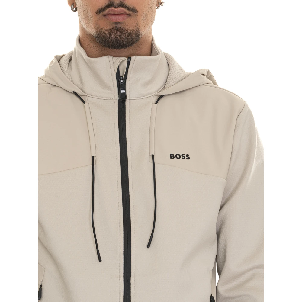 Boss Rits Hoodie met Contrast Details Beige Heren