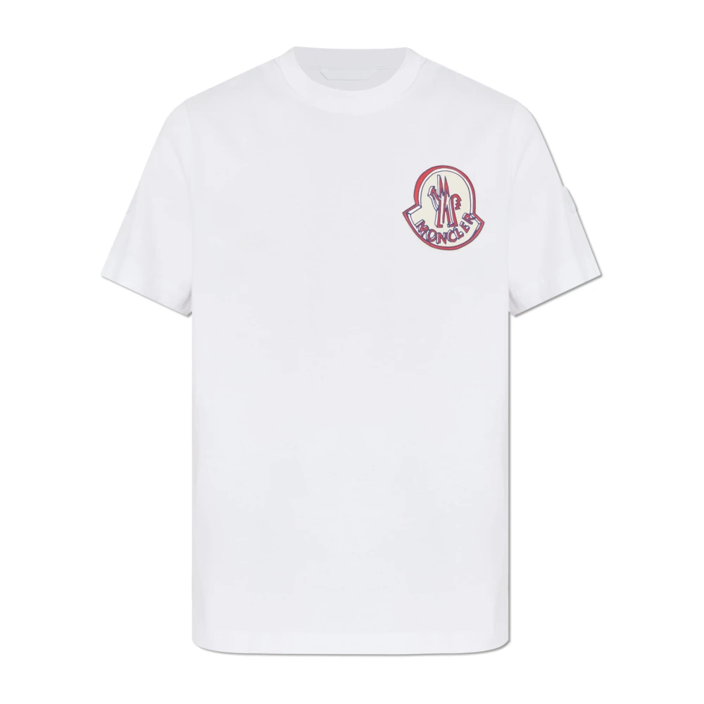 Moncler White T-Shirts, Male, L, Logo Cotton T-Shirt