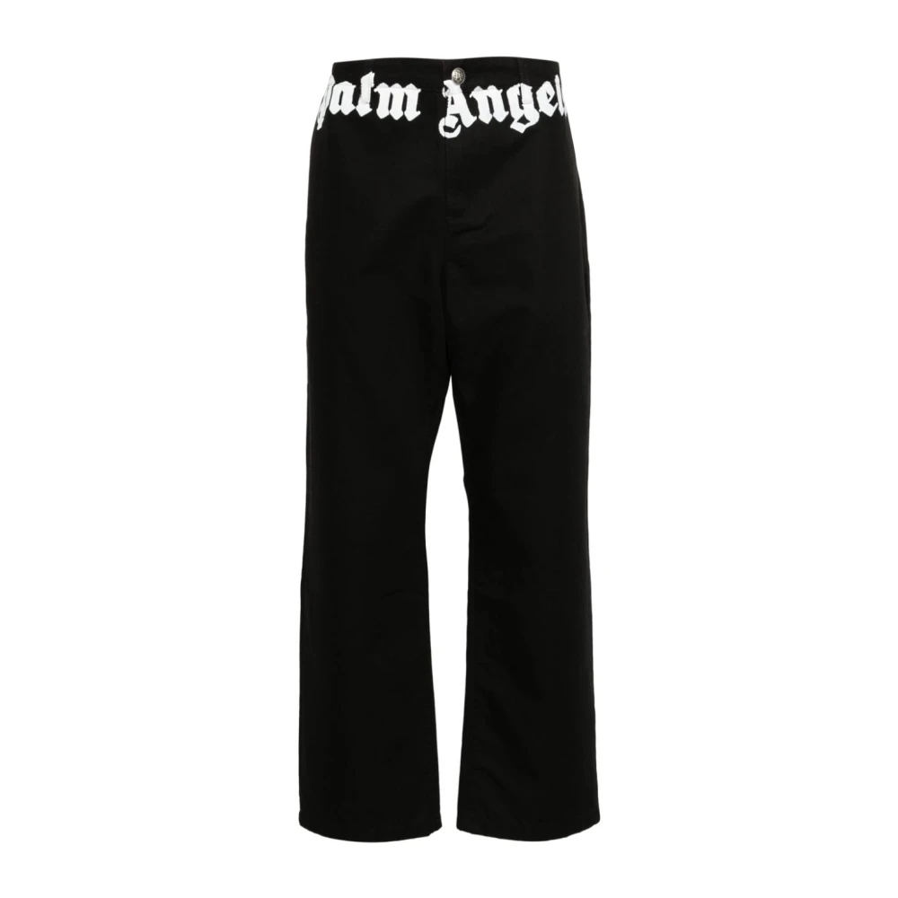 Palm Angels Zwarte Logo Print Katoenen Broek Black Heren